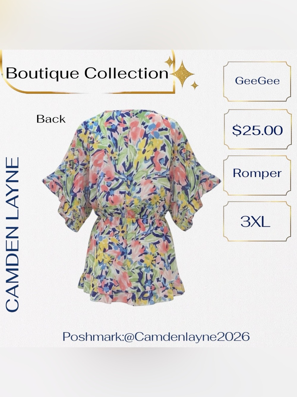 3XL Floral V-Neck Romper in Pastel Multi - Picture 4 of 13